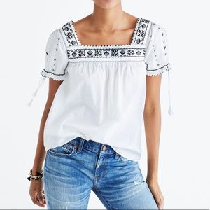 Madewell La Villa Embroidered Peasant Boho Top Blouse Large